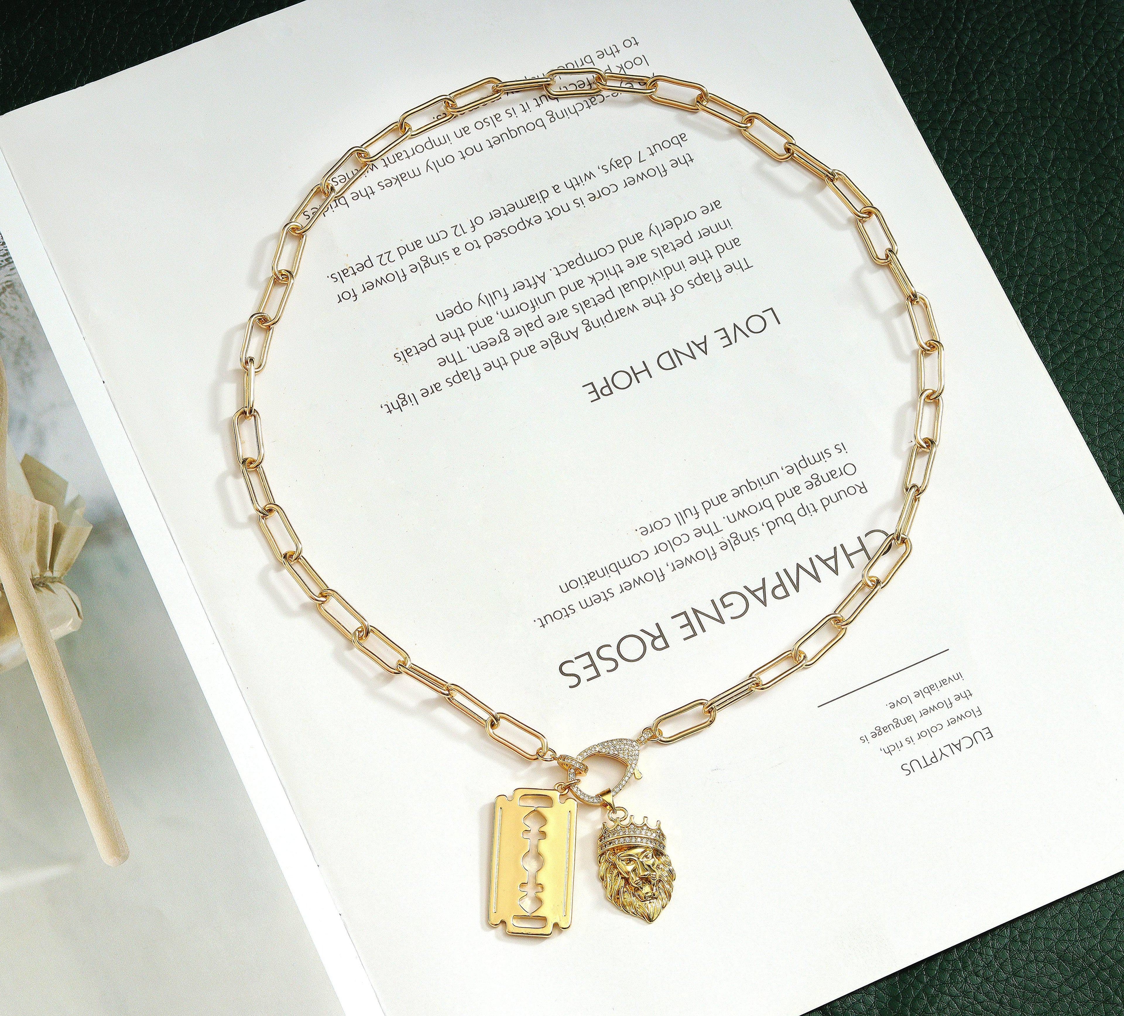 Paperclip Chain Necklace with/without Razor Lion Head, sku#CL05