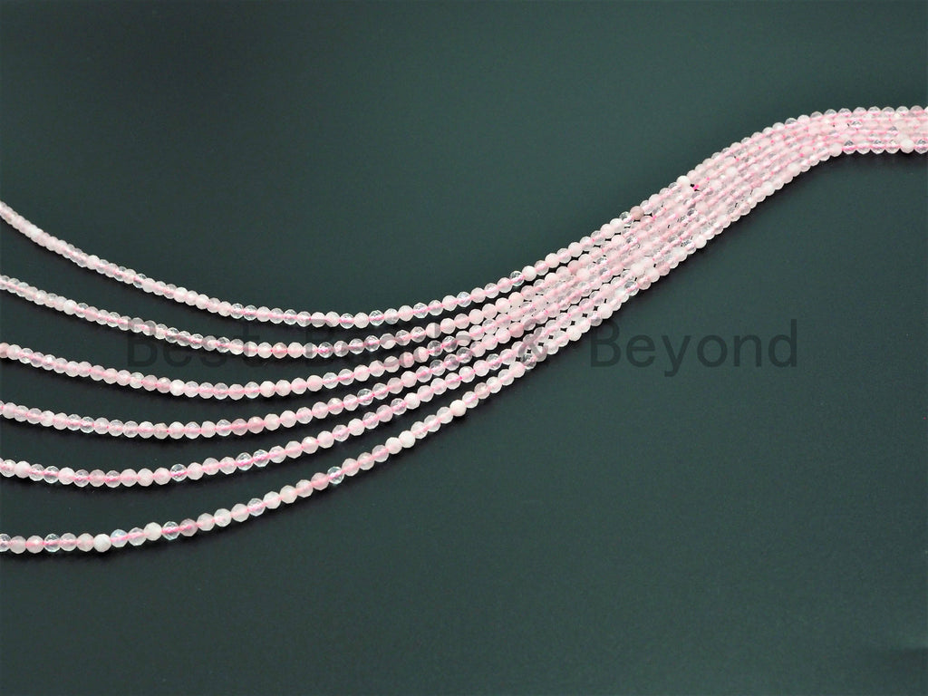 High Quality Natural Faceted Round Rose Quartz beads, 2mm/3mm/4mm Pink Gemstone beads, Sparkly Rose Quartz Beads, 15.5inch strand, SKU#U357