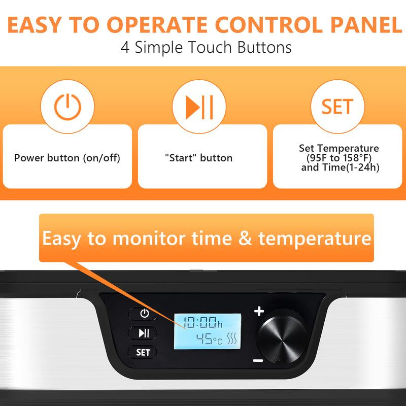COWSAR Fruit and Vegetable Dryer, Stainless Steel Dehydrater for Fruit Herb Food Meat - 5 Compartments Fruit Vegetable Dryer,With Convection 72 Hours Timer LCD Screen