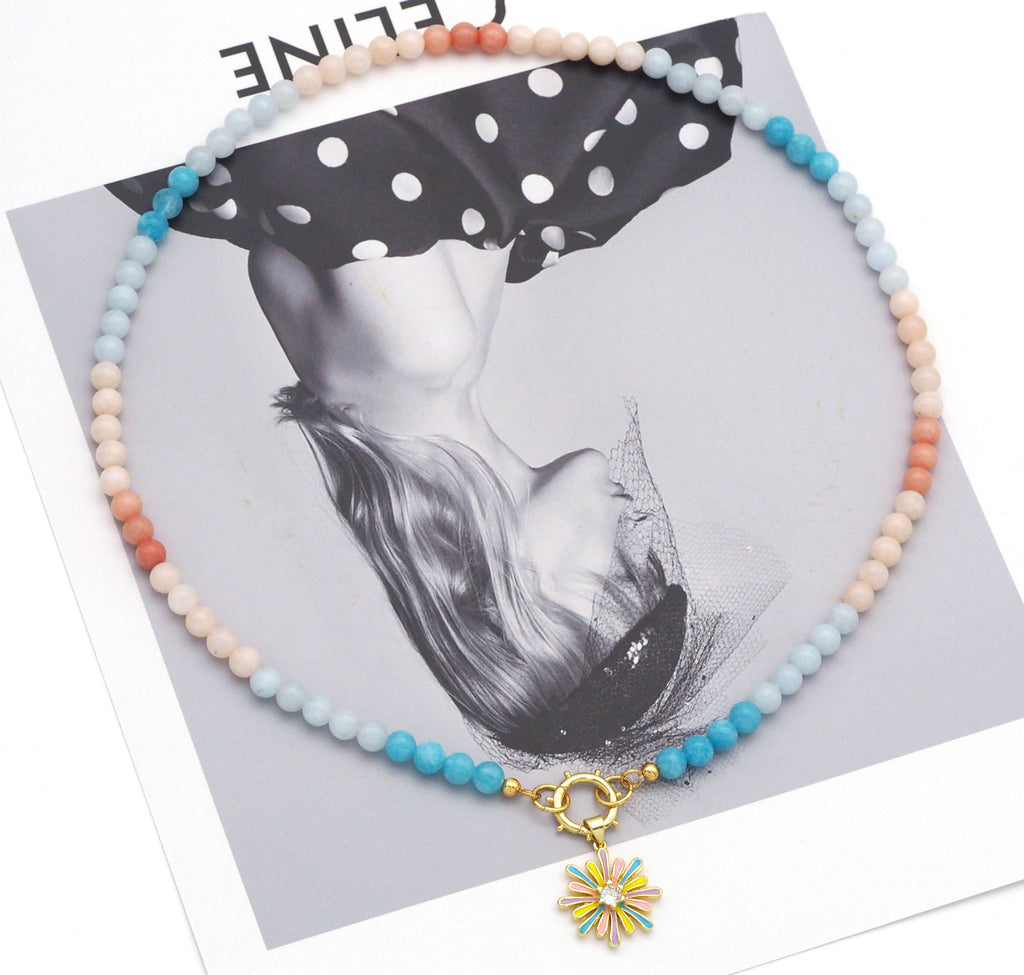 Pastel Color Semi-Precious Gemstone Nekclace, Sku#EF202