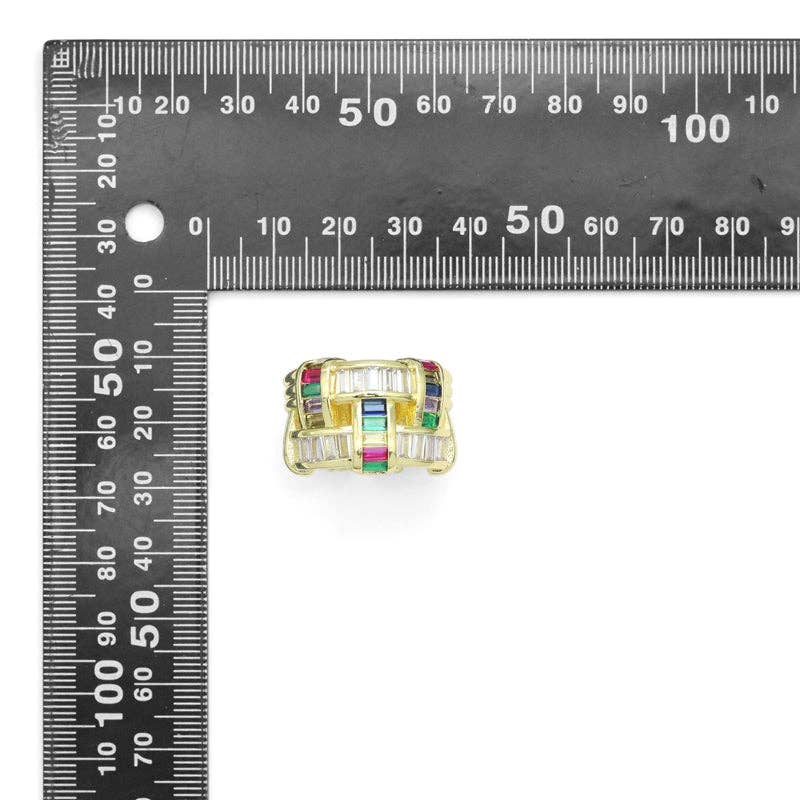 Clear Colorful Baguette CZ Statement Adjustable Ring, Sku#LX672