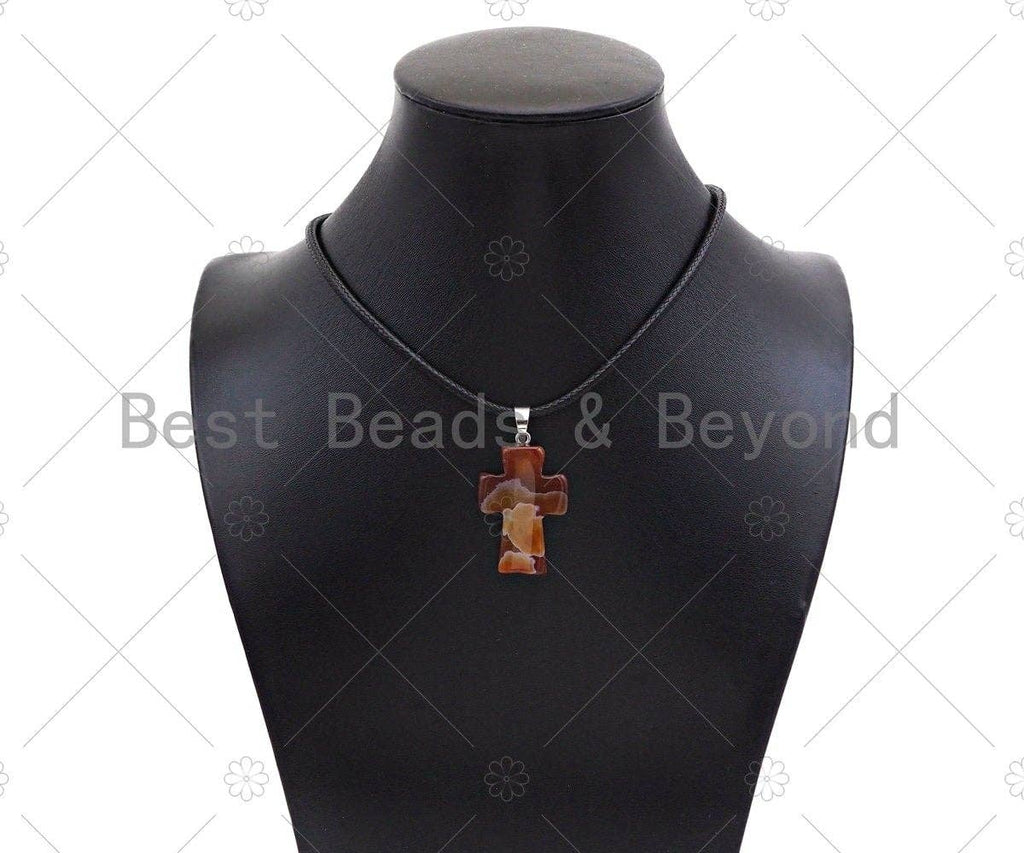 High Quality Natural Black White/Dark Red Agate Cross Pendant, Necklace Agate Pendant,22x32mm,Sku#YK23