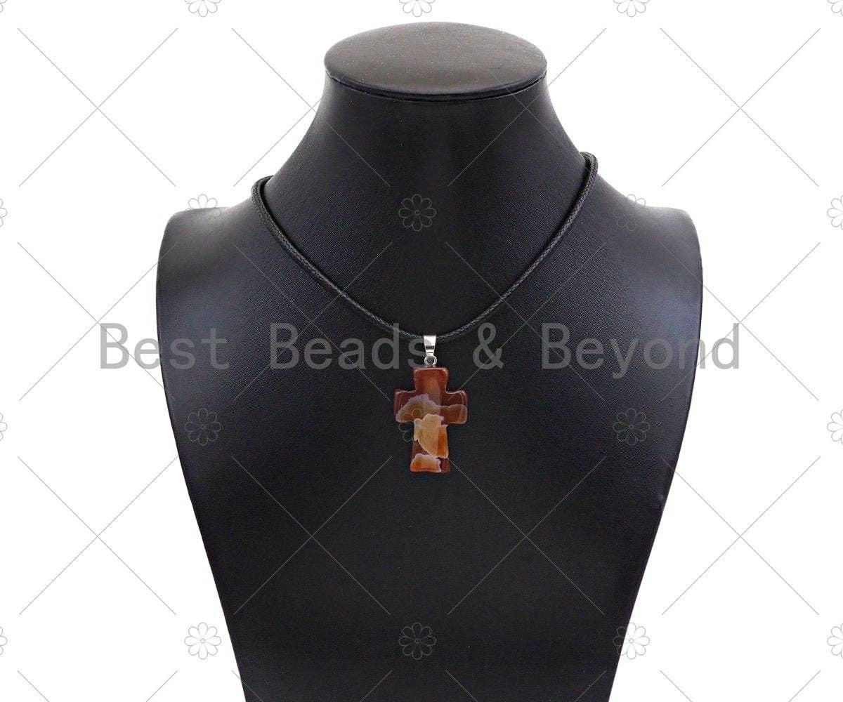 High Quality Natural Black White/Dark Red Agate Cross Pendant, Necklace Agate Pendant,22x32mm,Sku#YK23