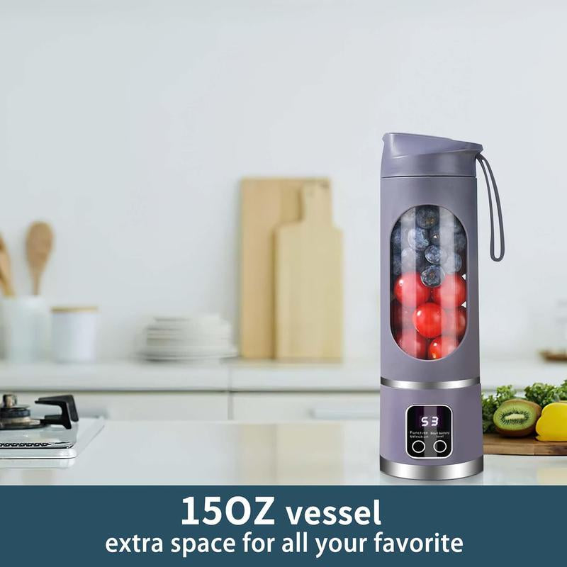 Portable Juicer, USB Rechargeable Juice Extractor Cup with LED Display, Fruit Juicer, Vegetable Juicer, Suitable for Outdoor Carrying Use, BPA Free Eco-Friendly Juicer Machine, Travel Mate and Kitchen Gadgets, Valentine'S Day Gifts for Adults