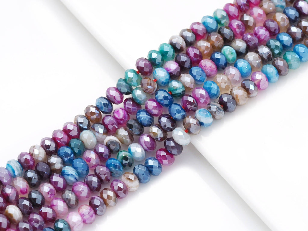 Mystic Mixed Color Banded Agate Rondelle Faceted Beads, Sku#UA296C