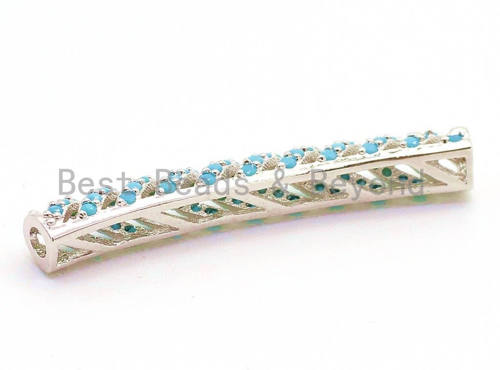 CZ Micro Pave Turquoise Swirling Tube, Cubic Zirconia Bracelet Tube, Spacer Tube for 2mm Leather Cord Finding, 37x5mm, sku#E90