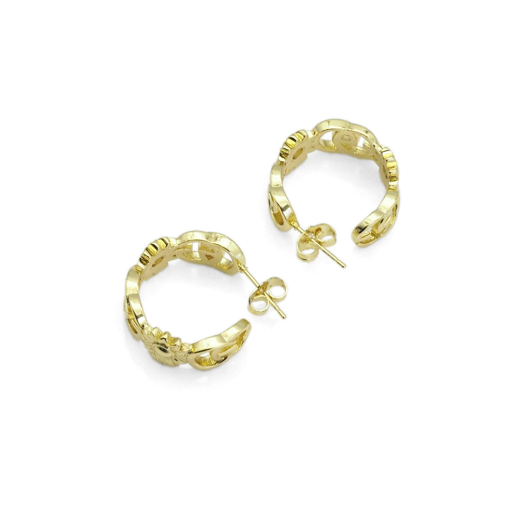 CZ Gold Daisy Flower Hoop Earrings, Sku#LK843