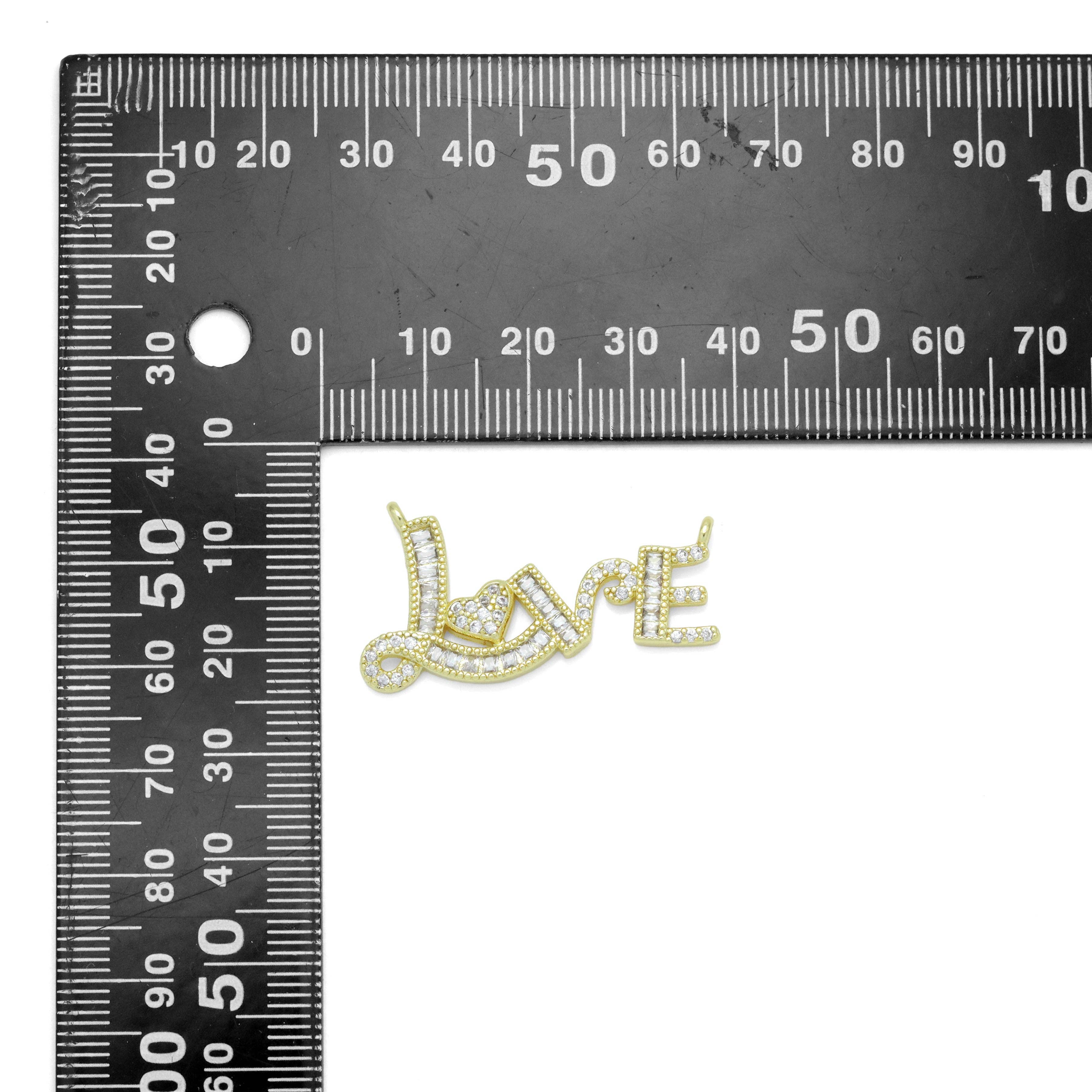 Gold Clear Baguette CZ Love Charm Pendant, Sku#LK962