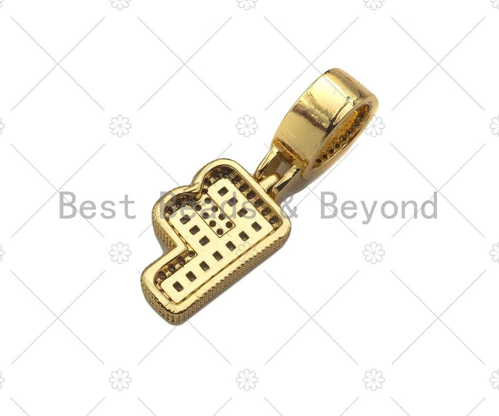 18K Gold Baguette CZ Initial Letter Pendant, A -Z Alphabet Letter, Large Hole Personalized name Charm for Jewelry Making, 16x33mm,sku#LD76