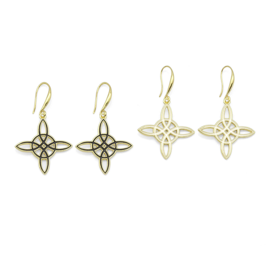 Gold Enamel Chinese Knot Hoop Earrings, Sku#EF348