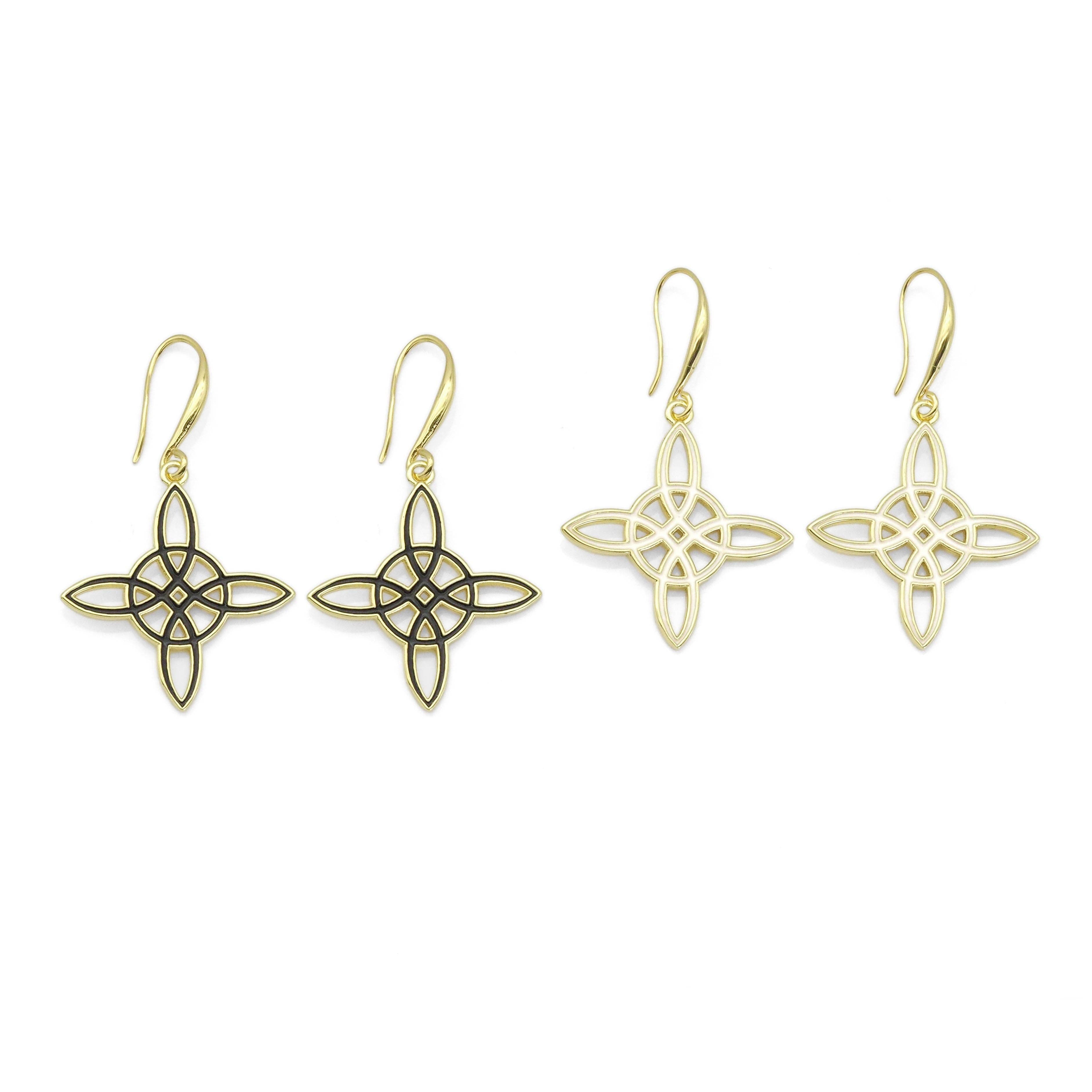 Gold Enamel Chinese Knot Hoop Earrings, Sku#EF348