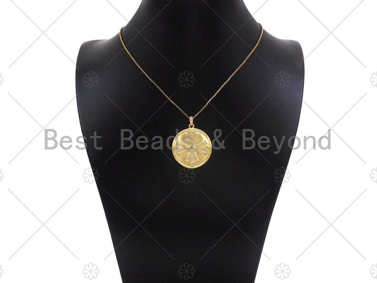 Big CZ Micro Pave Flower On Round Shape Pendant/Charm,Cubic Zirconia Medallion Charm, Necklace Bracelet Charm Pendant,29x33mm, Sku#Y409