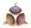 CZ Micro Pave Turqupise Fuchsia Evil Eye Pendant/Charm, Cubic Zirconia Pendant, 17x17mm, CZ Charms, sku#F37