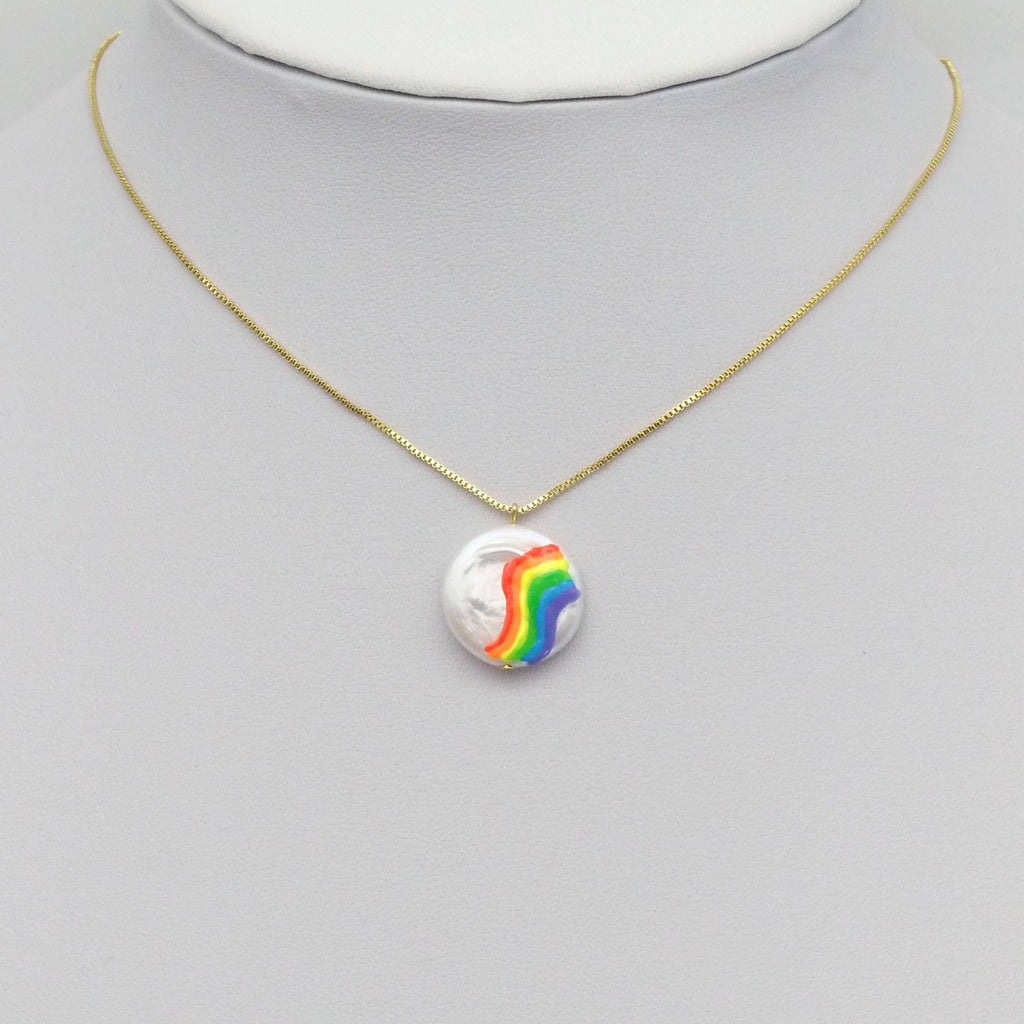 Rainbow On White Pearl Charm/Spacer Beads, Sku#Y889
