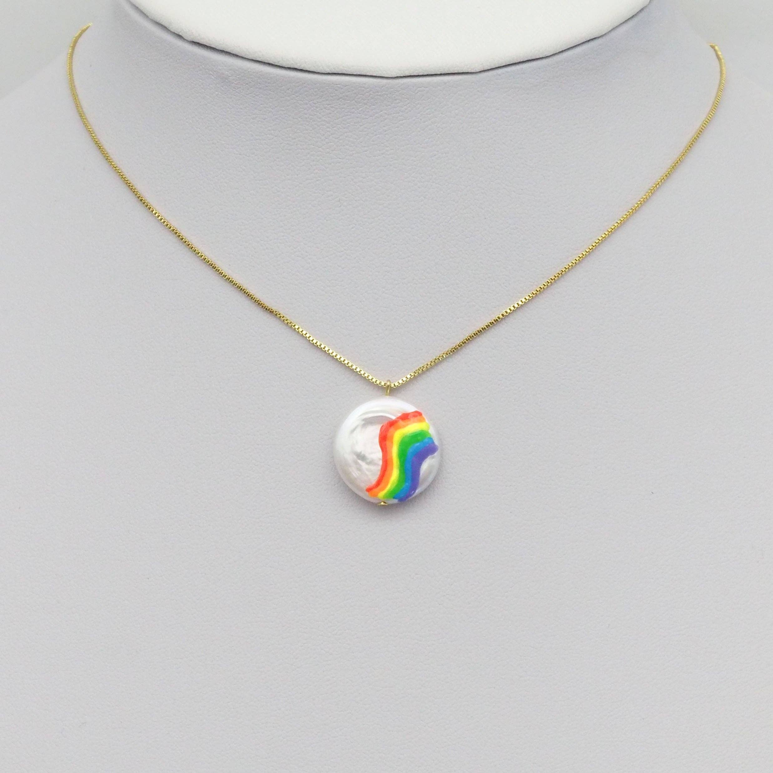Rainbow On White Pearl Charm/Spacer Beads, Sku#Y889