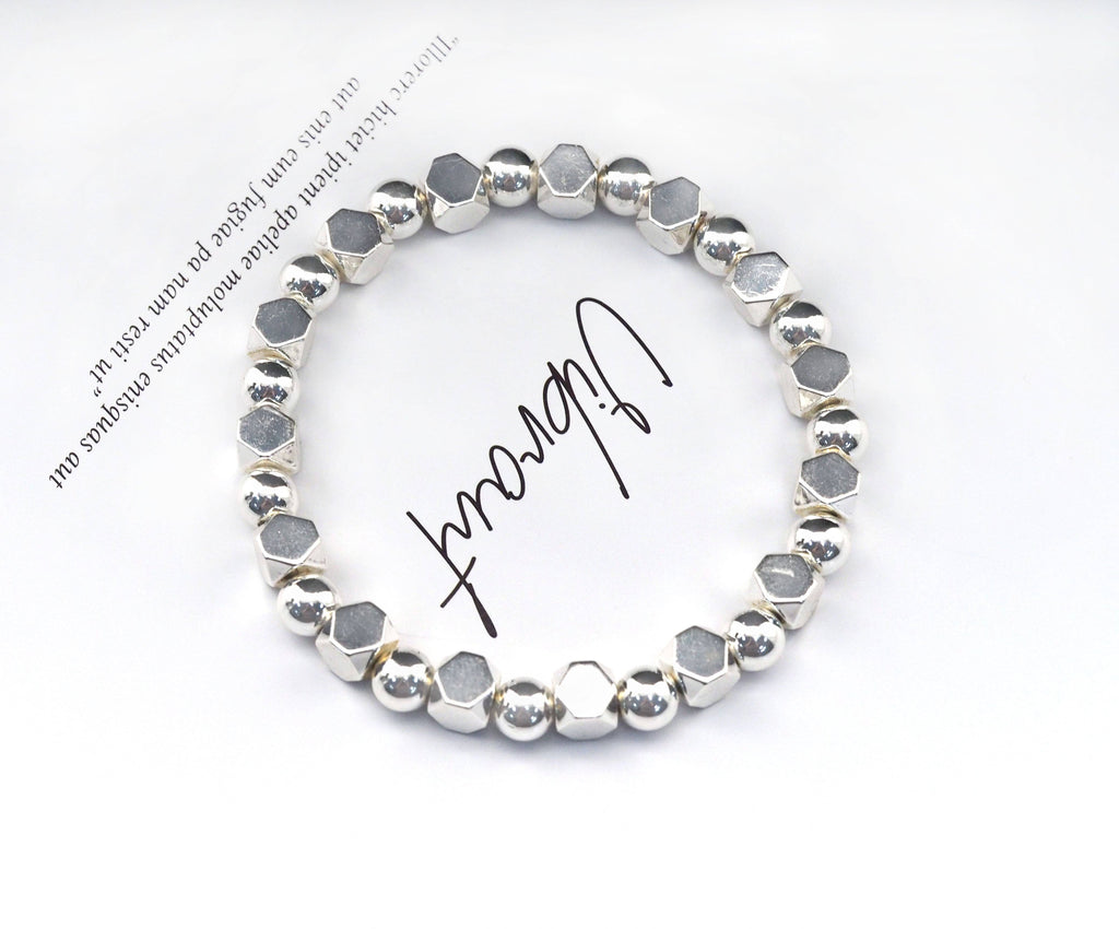 Gold Silver Mixed Round Cube Hematite Bracelet, sku#EF223