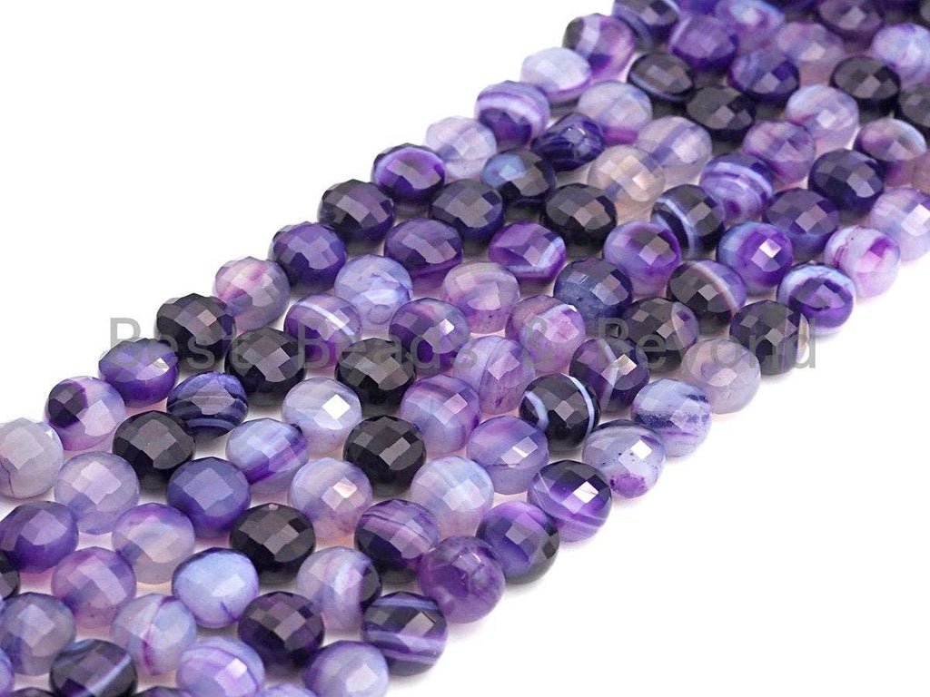 SPECIAL Double Sided Turtle Shell Cut Natural Purple Agate Coin Shape beads, 10mm Checkerboard Cut Agate, 15.5" Full strand, Sku#U765
