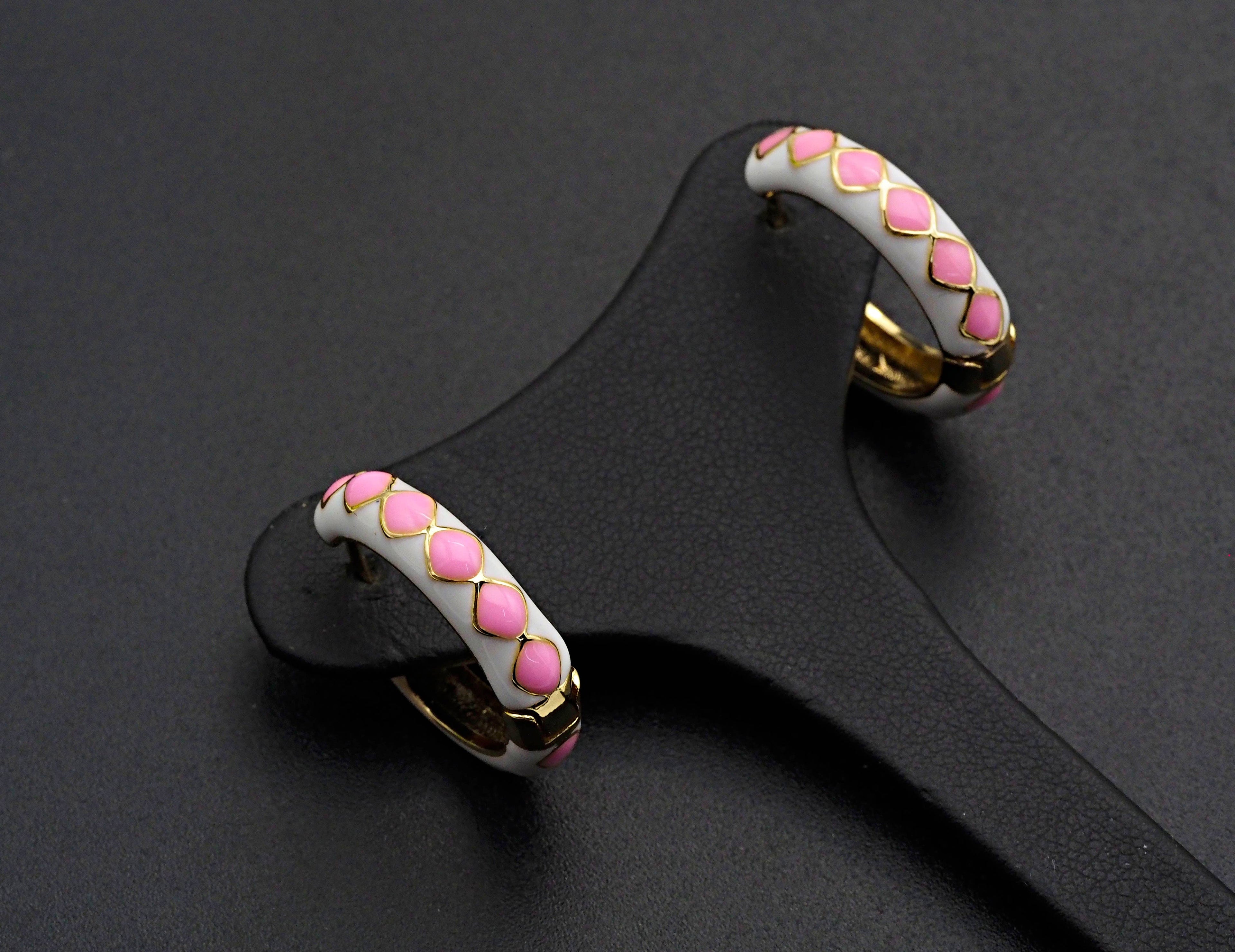 Enamel Diamond Shape Dots Hoop Earring, Sku#J157
