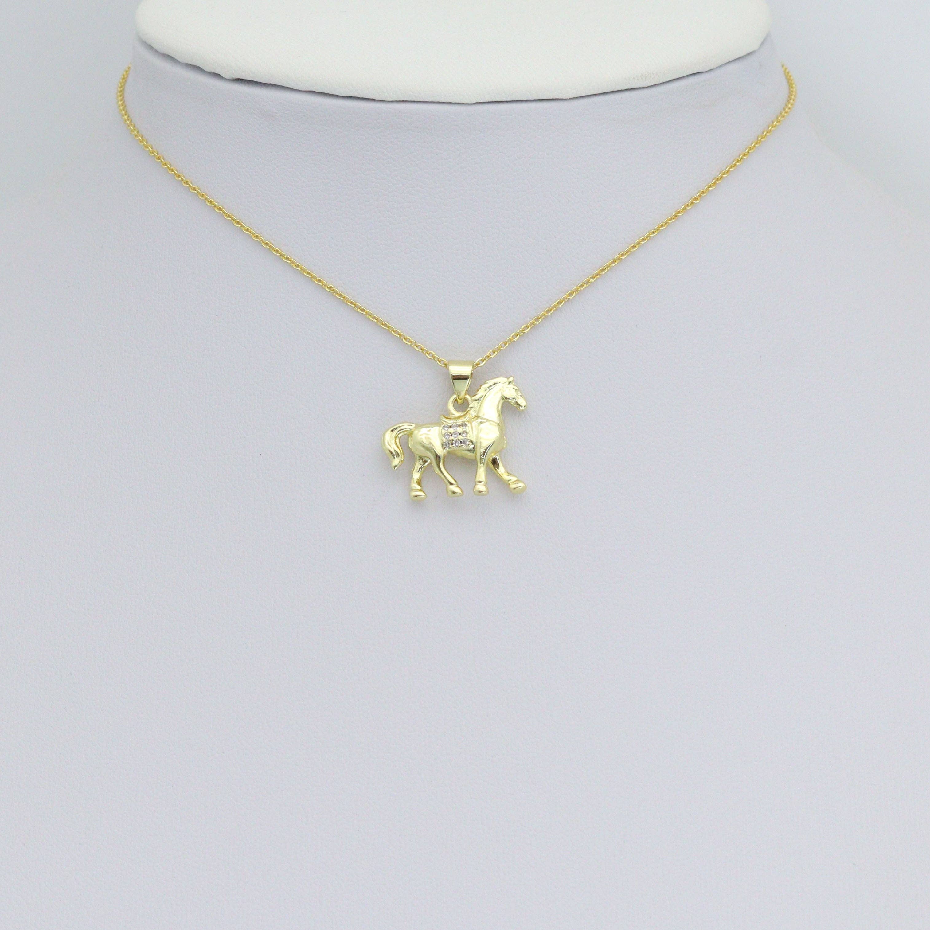 CZ Gold Horse Charm Pendant, Sku#LK1198
