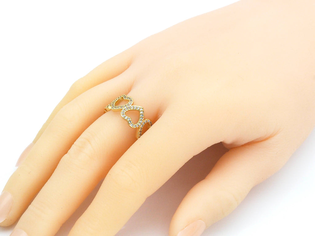 CZ String Open Hearts Ring, Sku#X220
