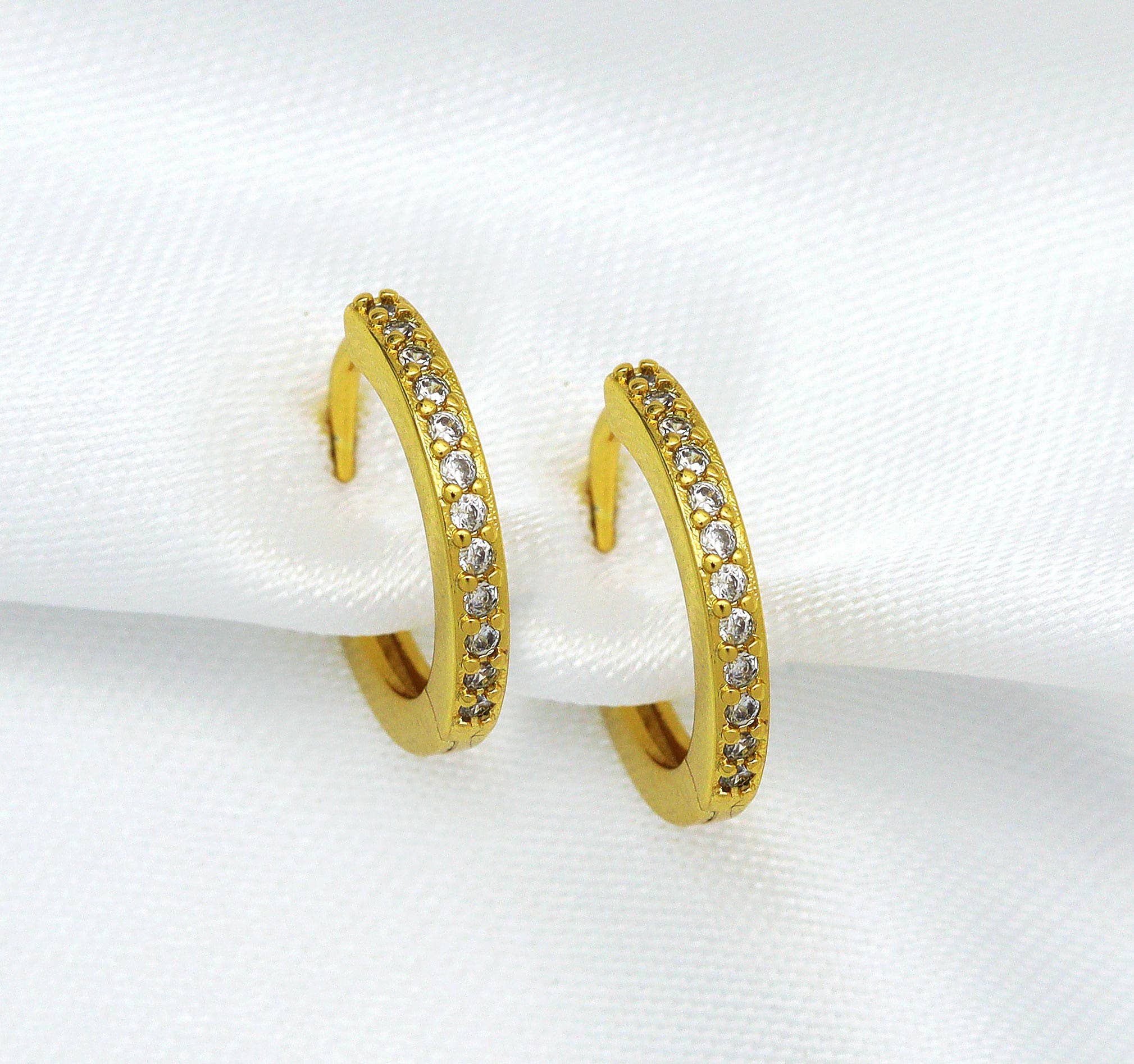 Gold Silver CZ Round Huggie Hoop Earrings, Sku#ML54