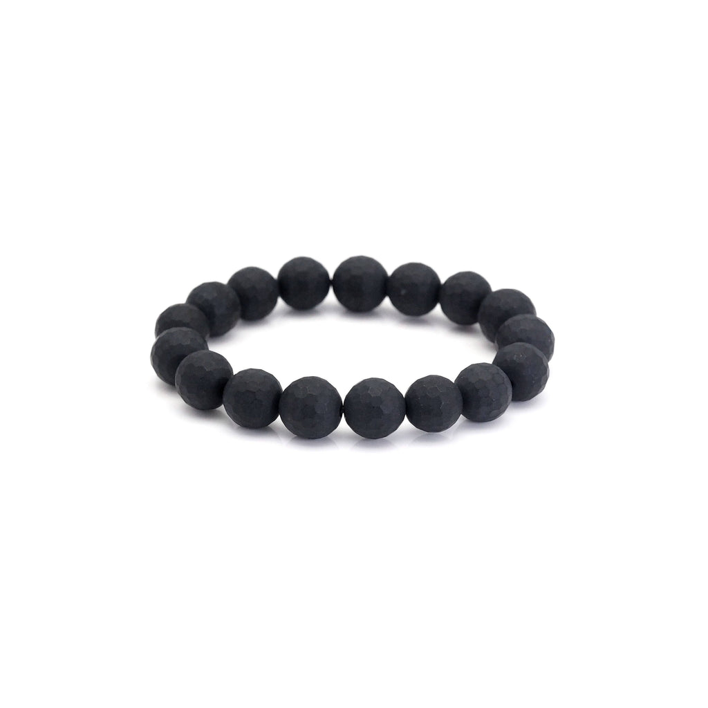 Matt Black Onyx Round Faceted Stretchy Bracelet, Sku#EF406