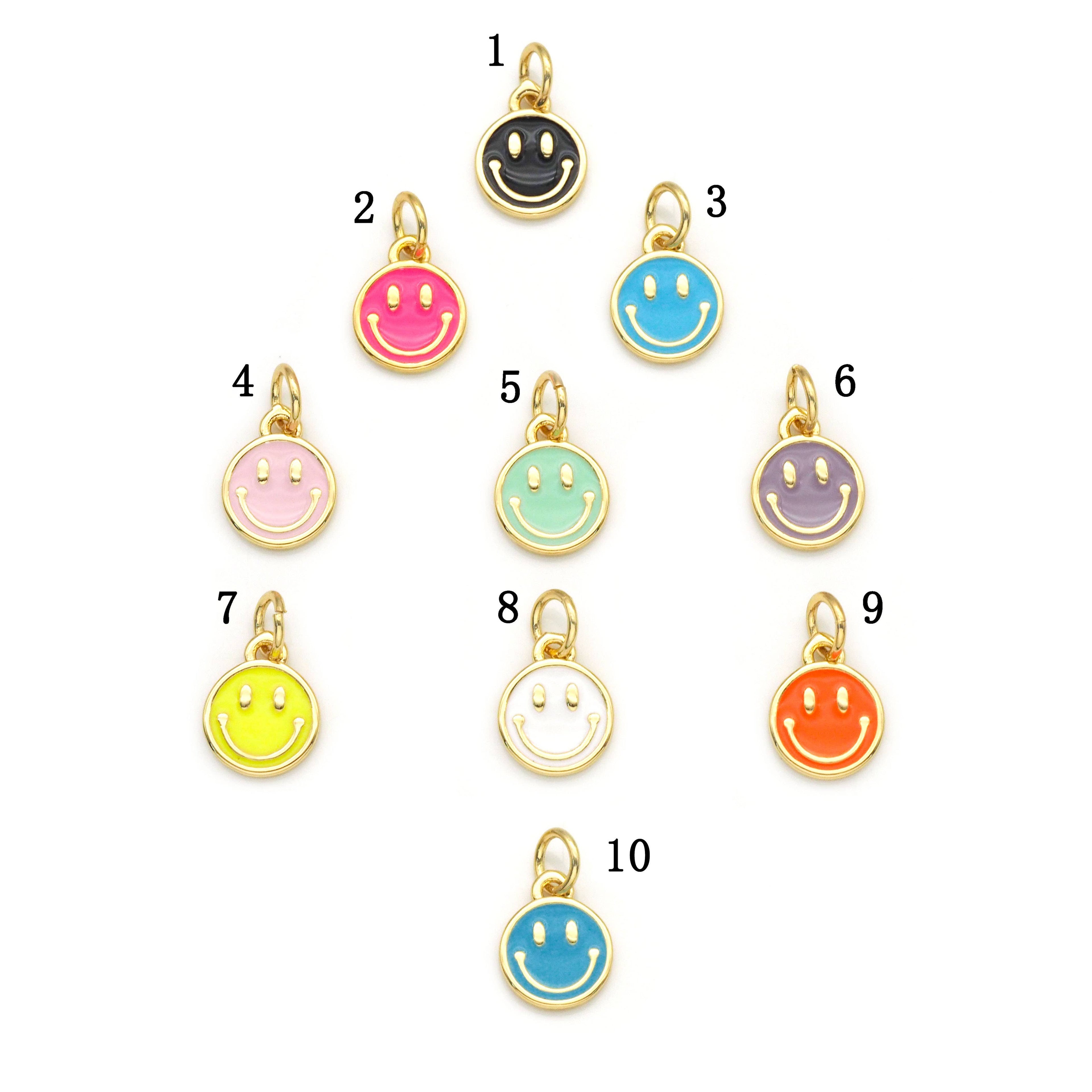 Colorful Enamel CZ Gold Cute Smile Face Charm, Sku#LX141