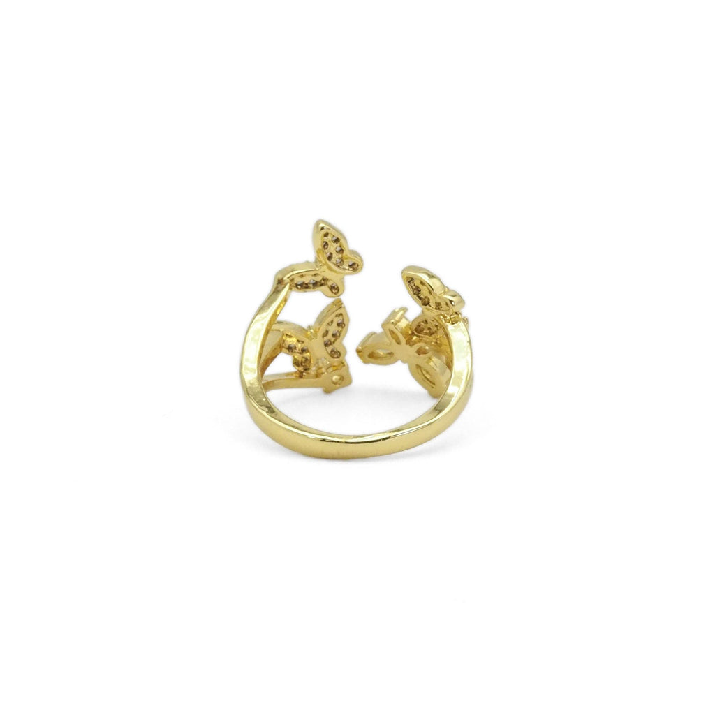 Gold CLear CZ Four Butterfly Adjustable Ring, Sku#LD435