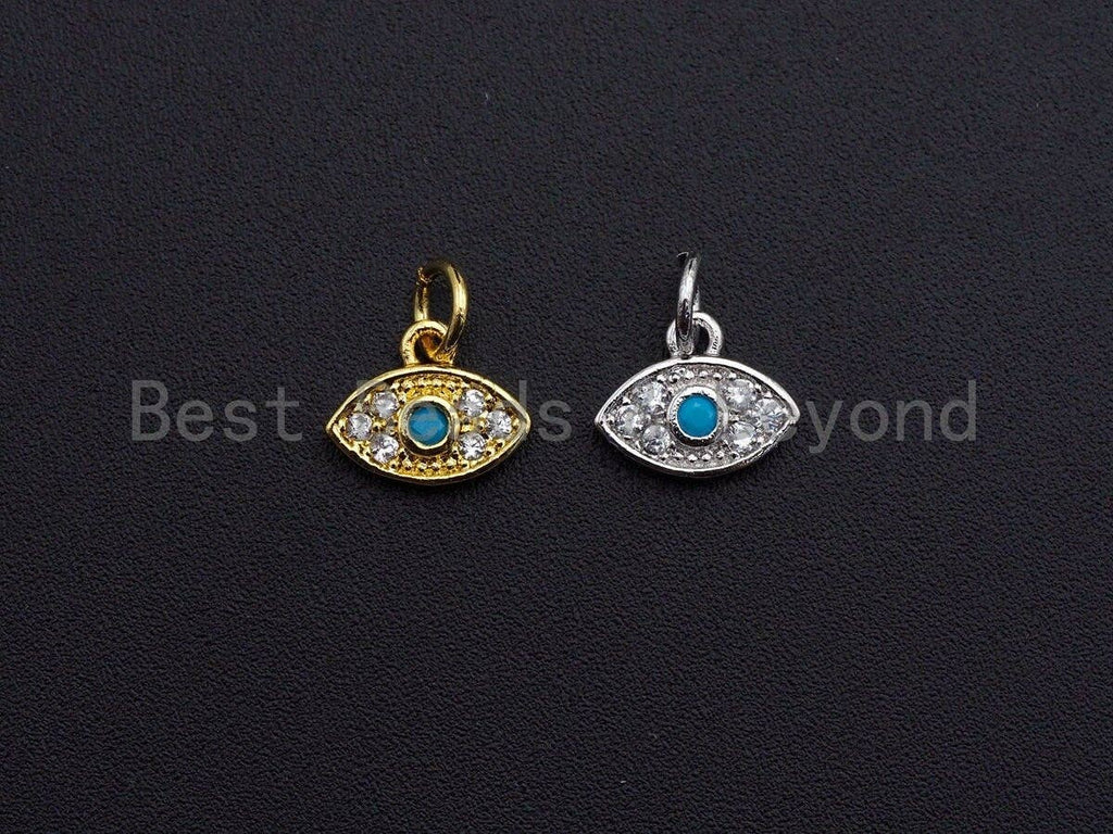 Turquoise Clear CZ Micro Pave Oval Evil Eye Shape Pendant,Cubic Zirconia Oval Charm,Gold/Silver Tone,8x10mm,sku#Z466