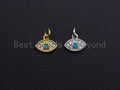 Turquoise Clear CZ Micro Pave Oval Evil Eye Shape Pendant,Cubic Zirconia Oval Charm,Gold/Silver Tone,8x10mm,sku#Z466
