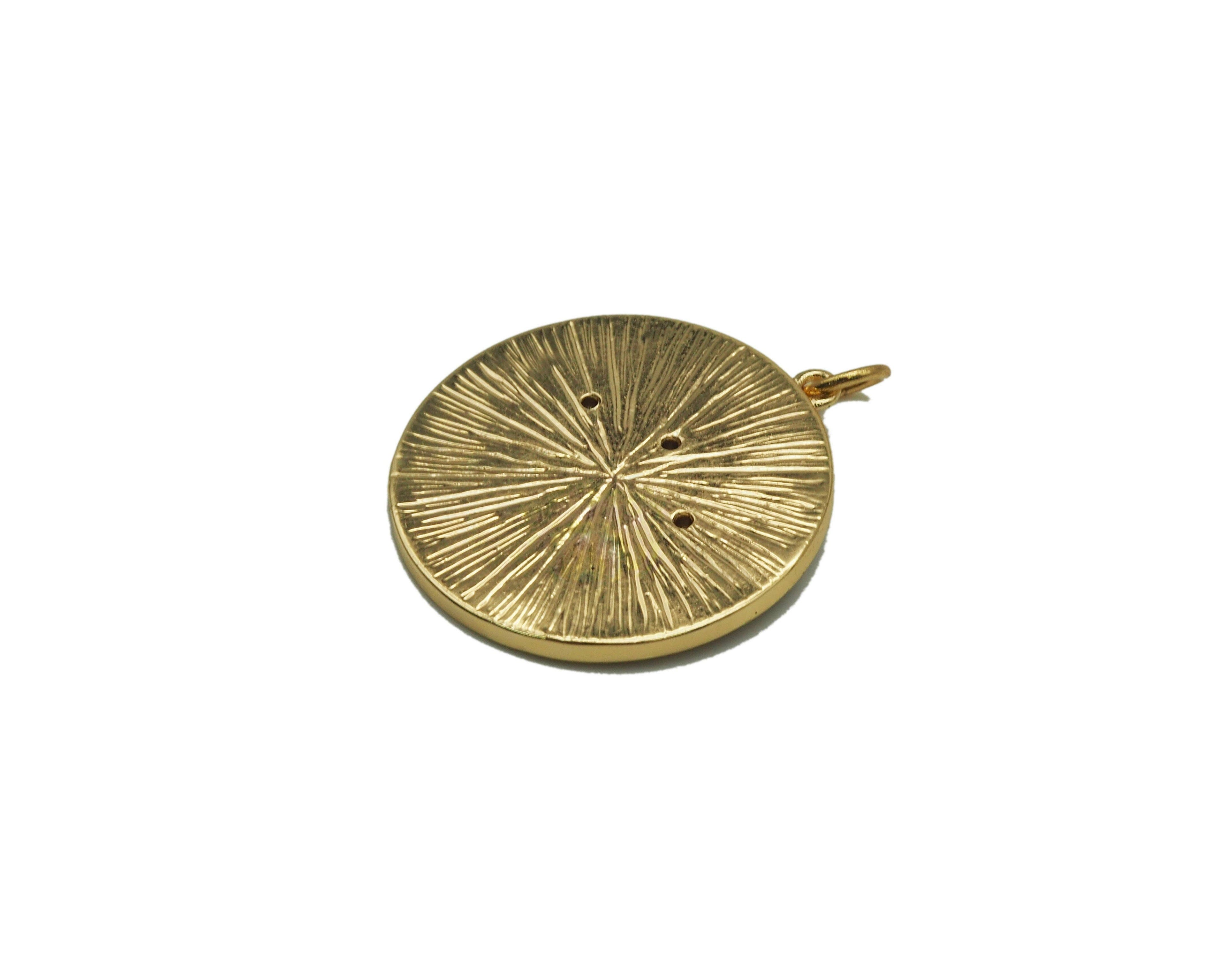 CZ Enamel Crown Coin Pendant, Sku#ZX44