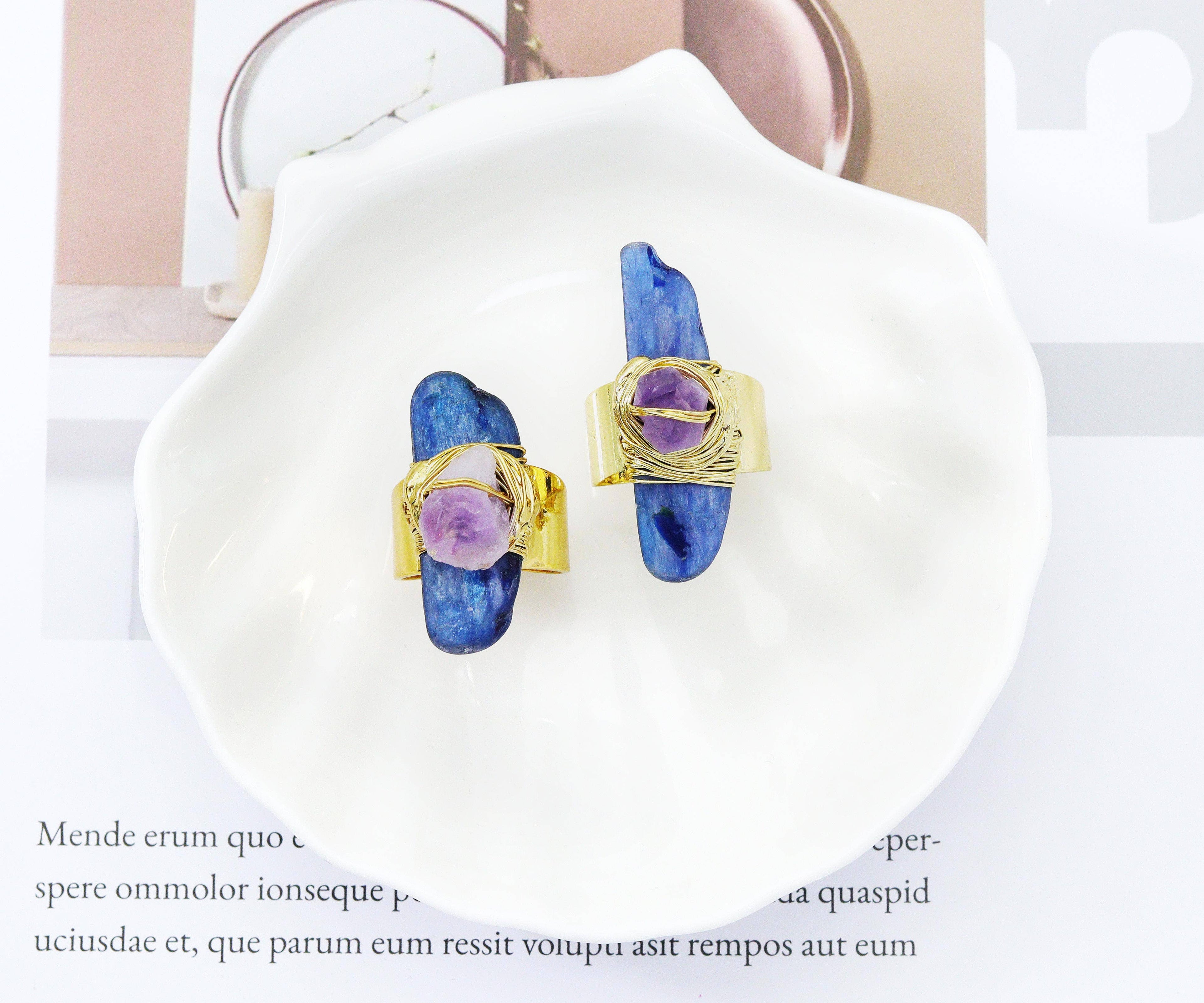 Gold Kyanite with Amethyst Adjustable Ring, Sku#YT32
