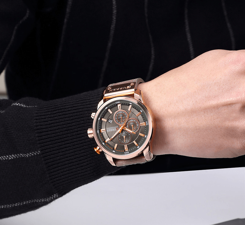 Montre de sport élégante et étanche pour homme avec chronomètres, affichage de la date, bracelets en cuir et verre Hardlex résistant aux rayures. Cadeau idéal pour lui.