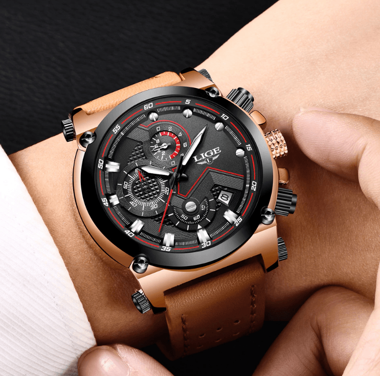 Montre Moderne Étanche pour Homme avec Bracelets en Cuir, Boîtier en Acier Inoxydable, Excellent Look, Cadeau Parfait