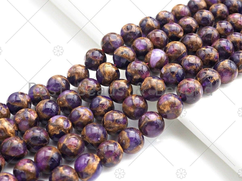 Gold Clinquant Beads, 4mm/6mm/ 8mm/10mm/12mm, Cloisonne Purple Color, 15.5" Full Strand Wholesale Gemstones,sku#U953