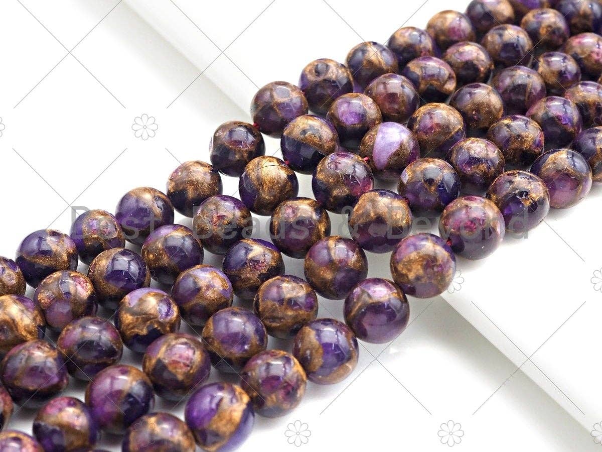 Gold Clinquant Beads, 4mm/6mm/ 8mm/10mm/12mm, Cloisonne Purple Color, 15.5" Full Strand Wholesale Gemstones,sku#U953