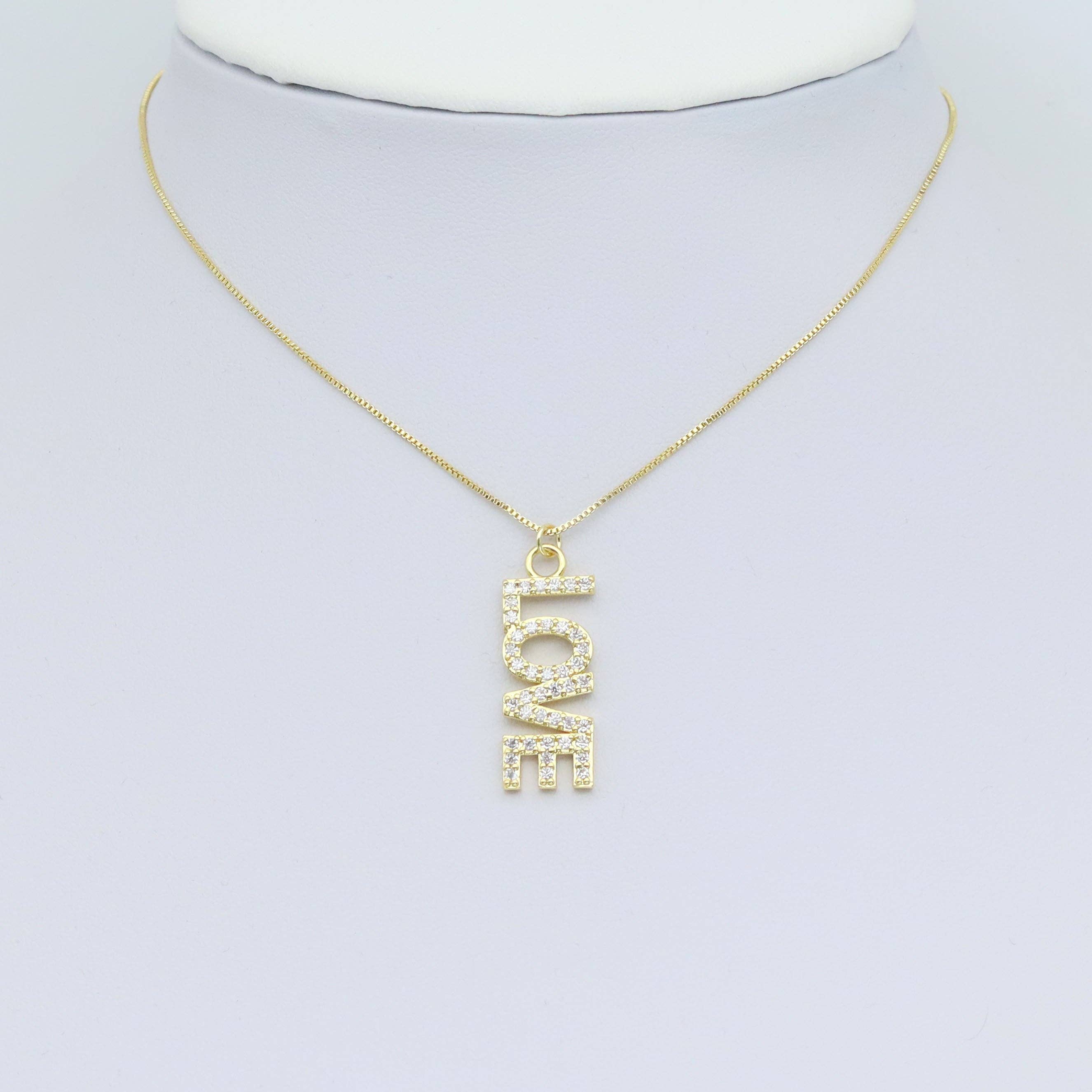 Gold Clear CZ Love Word Charm Pendant, Sku#A357