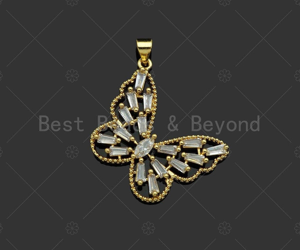Gold Filled Baguette CZ Micro Pave Butterfly Shape Pendant, 18K Gold Filled Butterfly Charm, Necklace Bracelet Pendant,29x25mm,Sku#LD96C