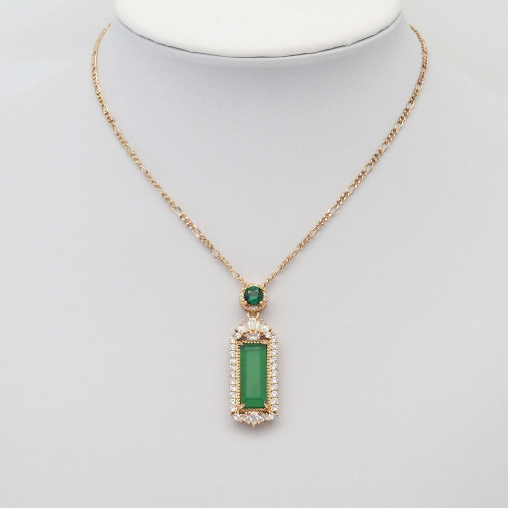 Gold CZ Green Jade Rectangle Bar Charm, Sku#LX347