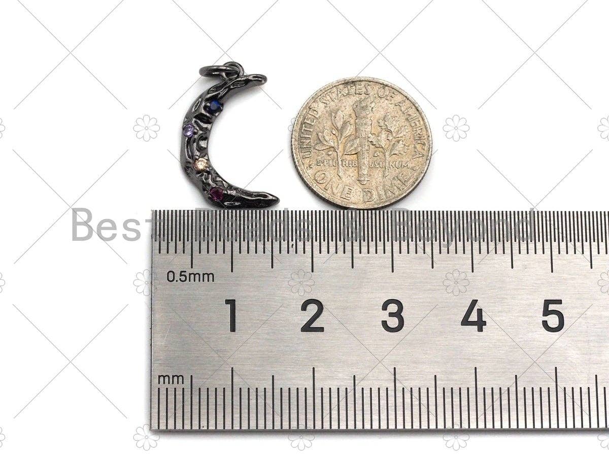 Colorful CZ Micro Pave Textured Cresent Moon Pendant,Cubic Zirconia Hammered Moon Charm, Gold/Silver/Rose Gold/Gunmetal Moon,18mm,sku#Y300