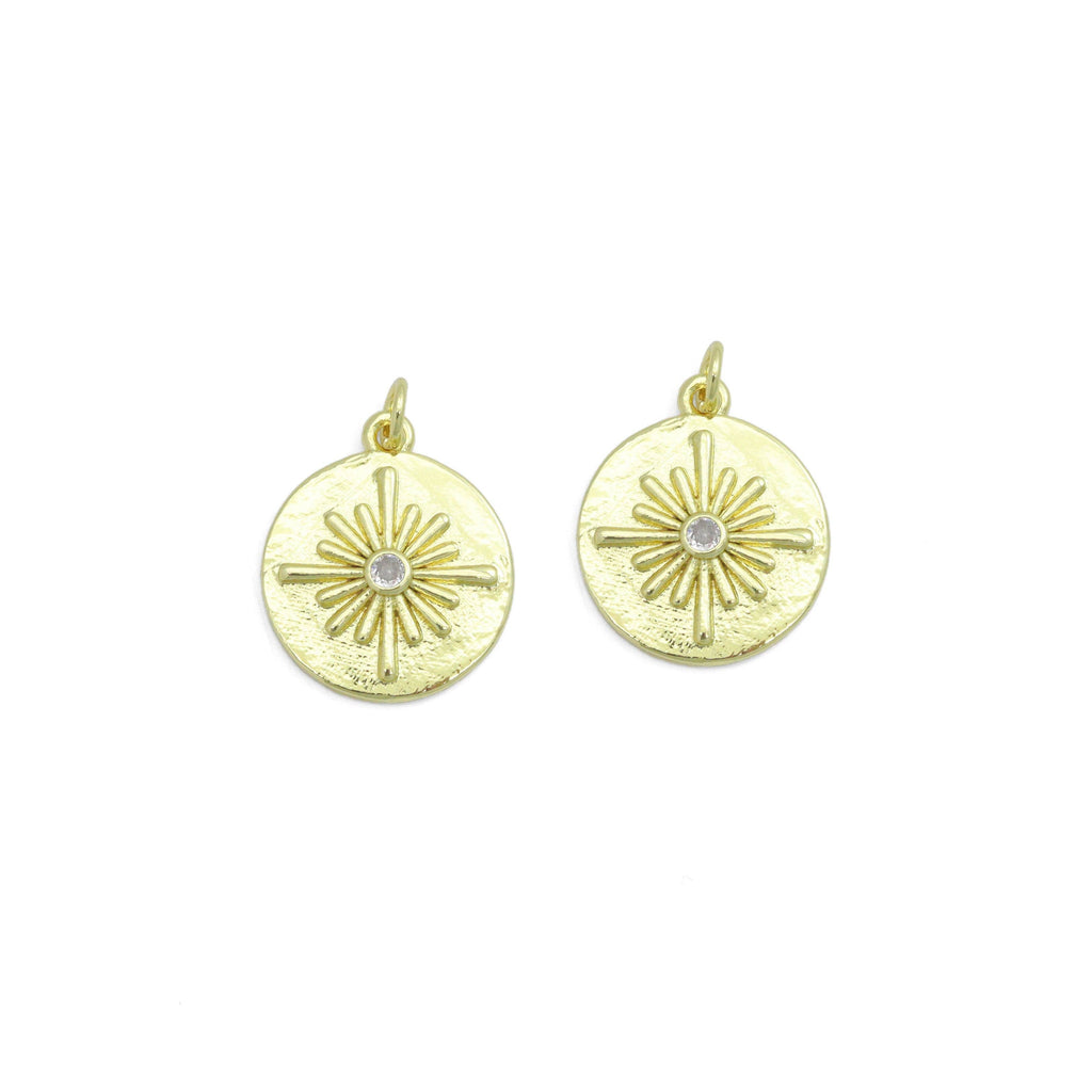 Gold Flower On Round Coin Charm Pendant,Sku#LX864