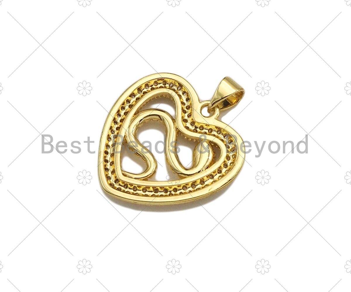 CZ Micro Pave Snake On Heart Shape Pendant/Charm,Cubic Zirconia Gold Charm, Necklace Bracelet Charm Pendant,21x21mm, Sku#LD32