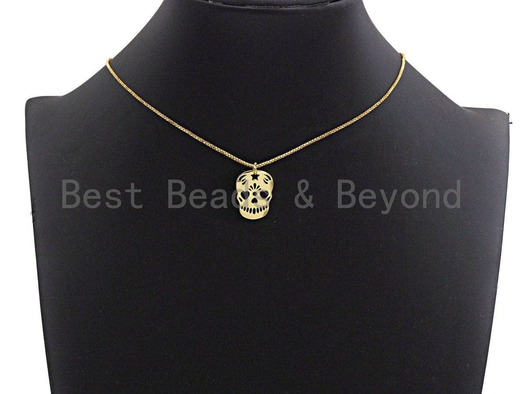 Hollow Out Skull Shape Pendant/Charm, Skull Cubic Zirconia Pendant, Silver/Gold Tone,15x20mm,Sku#Z510
