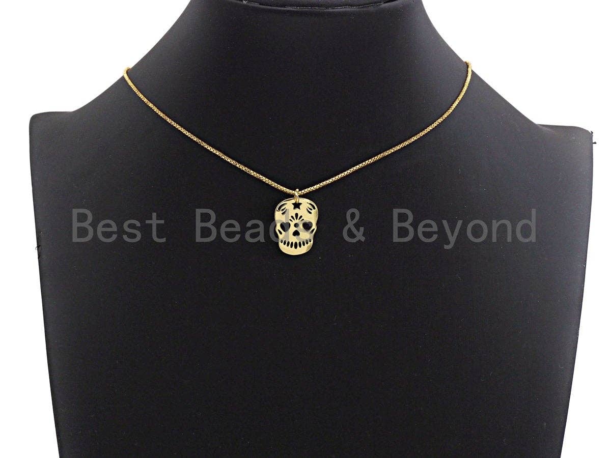 Hollow Out Skull Shape Pendant/Charm, Skull Cubic Zirconia Pendant, Silver/Gold Tone,15x20mm,Sku#Z510