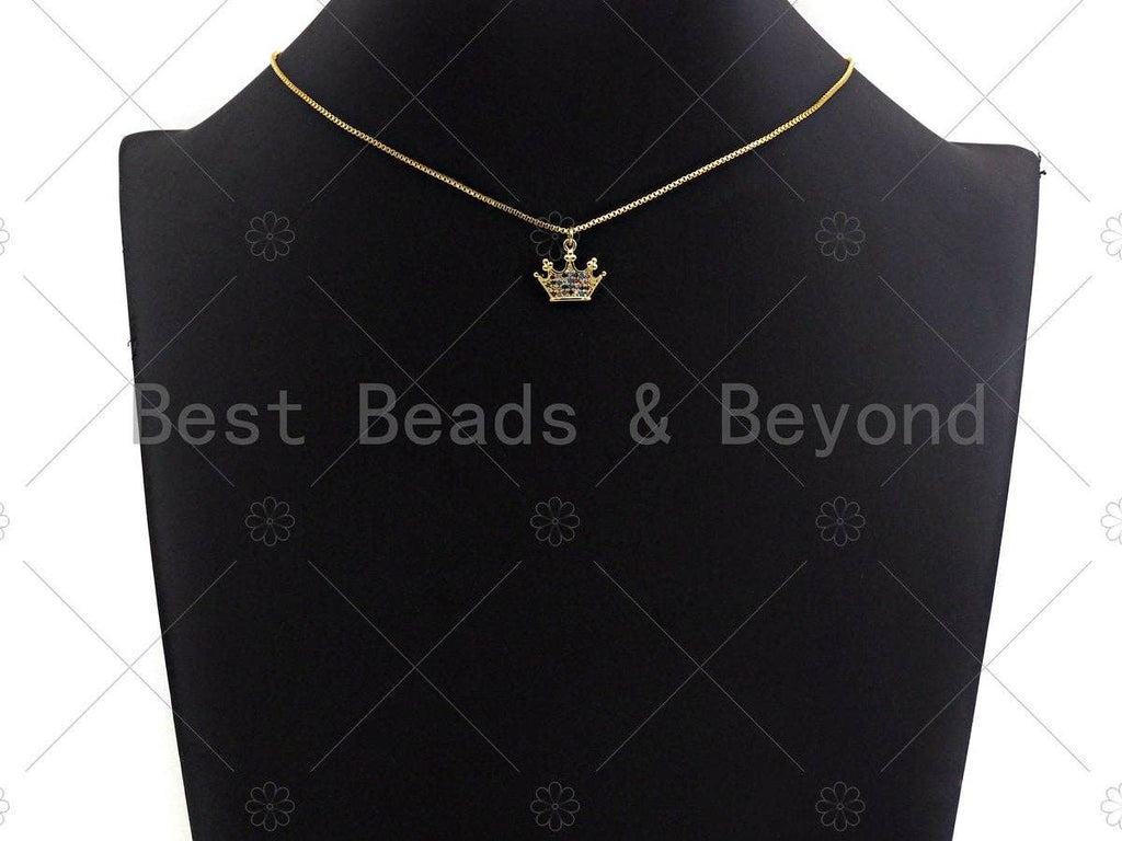 18K Gold Multicolor Micro CZ Pave Crown Pendant, Gold Crown Charm,  Crown Beads, Jewelry Findings, 15x13mm,sku#LK39