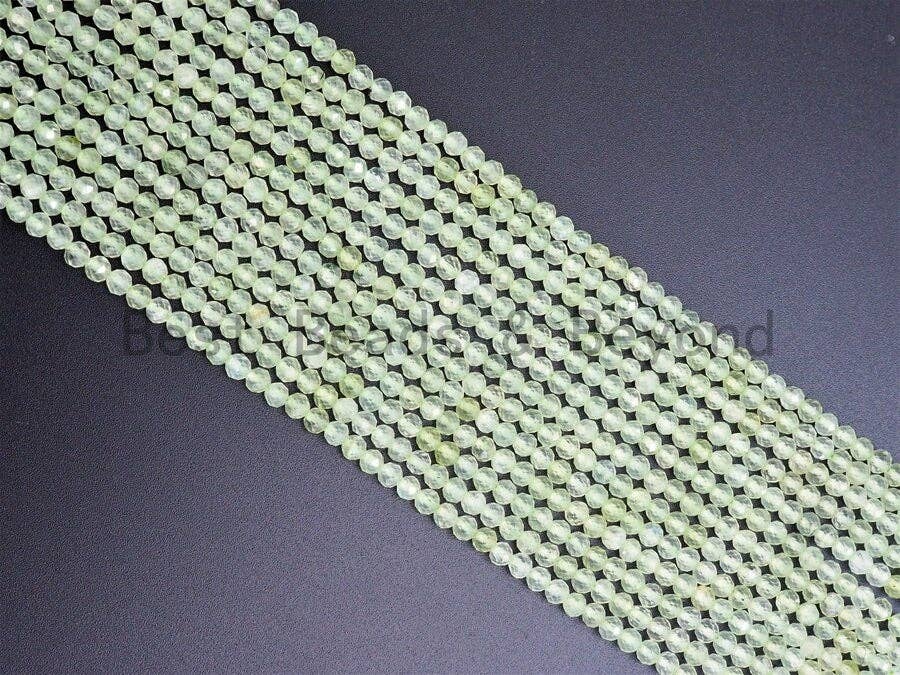 High Quality Natural Prehnite Quartz Round  Faceted Beads, 2mm/3mm/4mm beads Finish,Prehnite Gemstone Beads, 15.5inch strand, SKU#U360