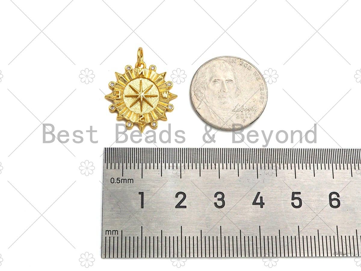 18K Gold North Star on Round Coin Shape Pendant,CZ Gold Medallion Charm, Necklace Bracelet Charm Pendant,19x20mm,Sku#Z1325