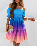 Boho Breeze Off-Shoulder Pleated Dress – Stylish Cowgirl Casual Wear