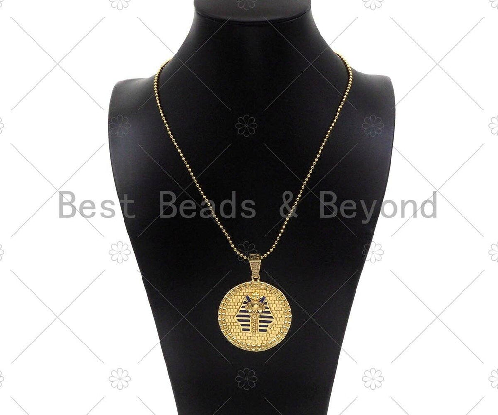 Dianty Gold/Silver Face On Round Coin Pendant/Charm,Medallion Cobalt Blue Enamel Charm, Necklace Bracelet Charm Pendant, 44x48mm, Sku#L550