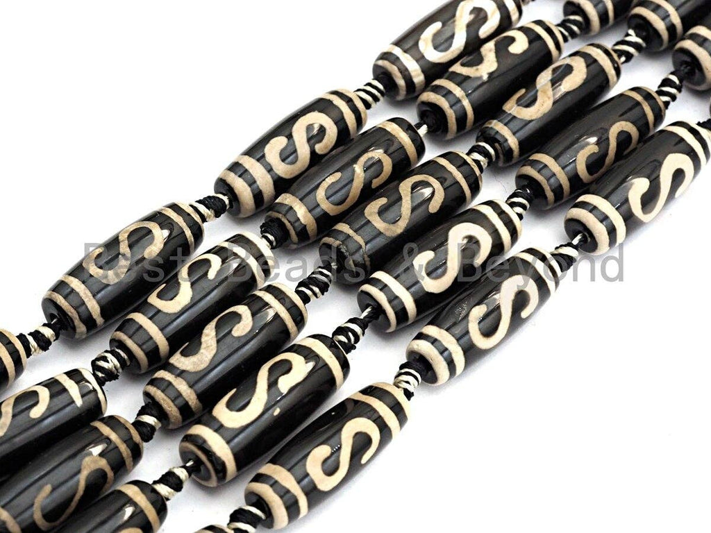1pc/10pc Natural Tibetan Agate long Barrel Beads, Black White Dzi long oval beads, Zodiac Barrel Agate Beads, 10x30mm,sku#U489